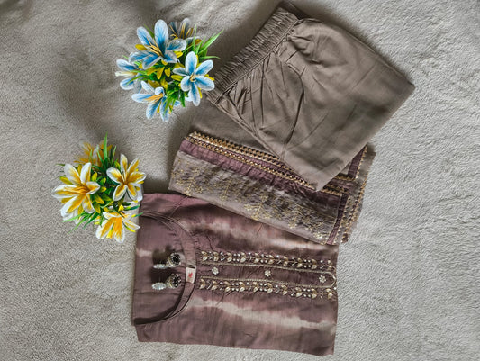 Beautiful Tie & Dye Embroidered Set with Pants in Dual shade with Heavy Embroidery Dupatta