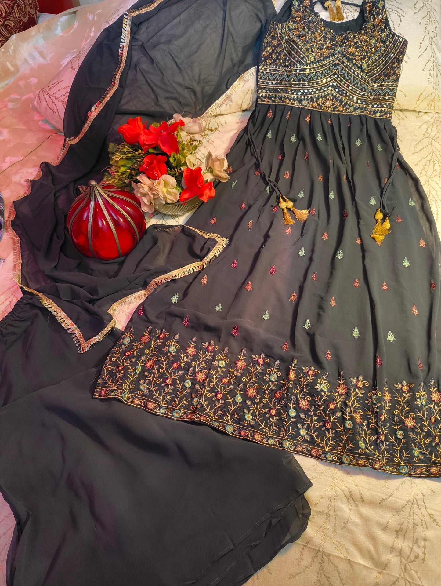 Party wear Beautiful Heavy Embroidery Nayara Cut suit with Dupatta and Plazo