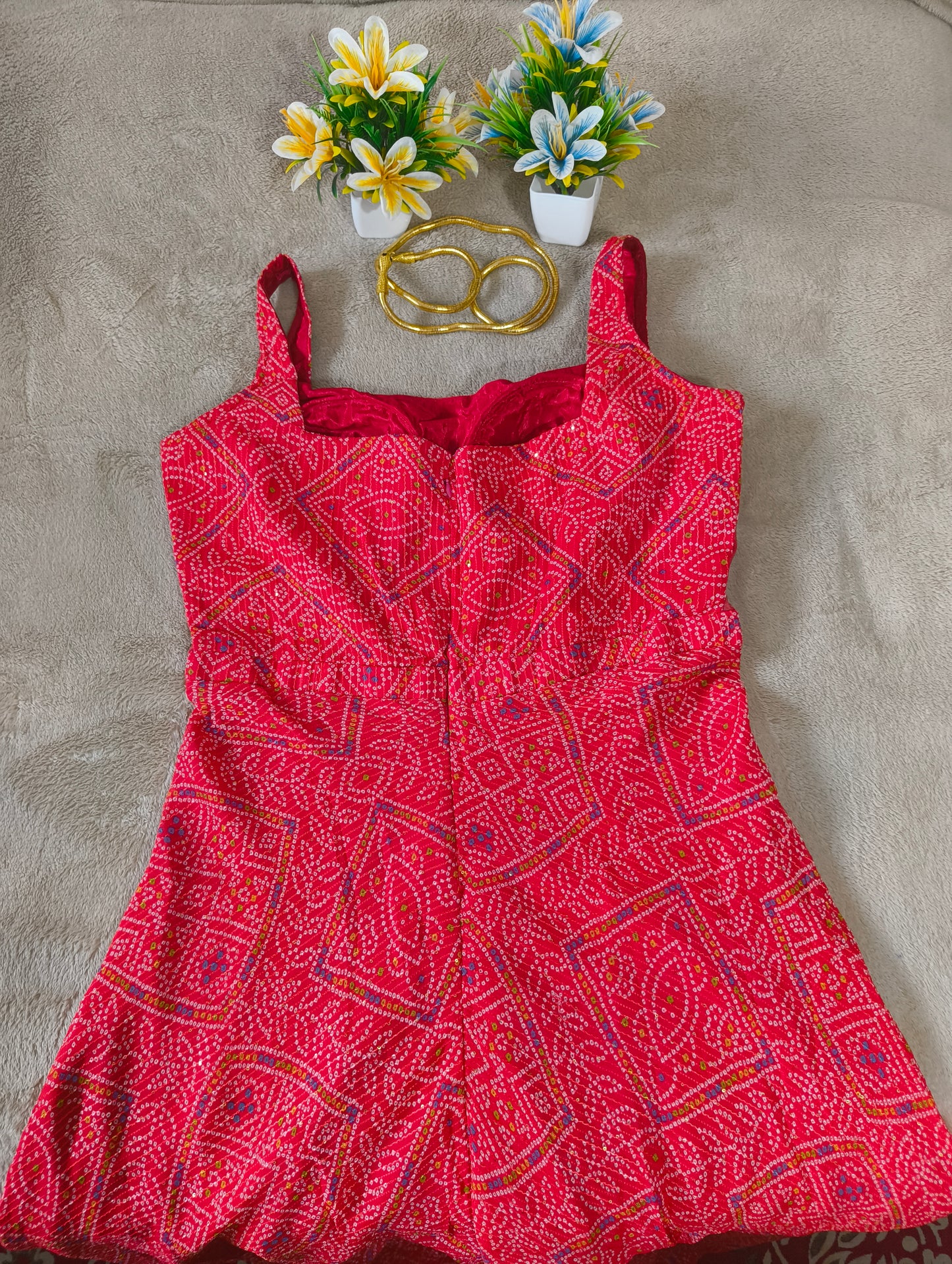 Bollywood inspired Red Colour Beautiful Printed Dress with sequence Hand work all over with mash cut look.
