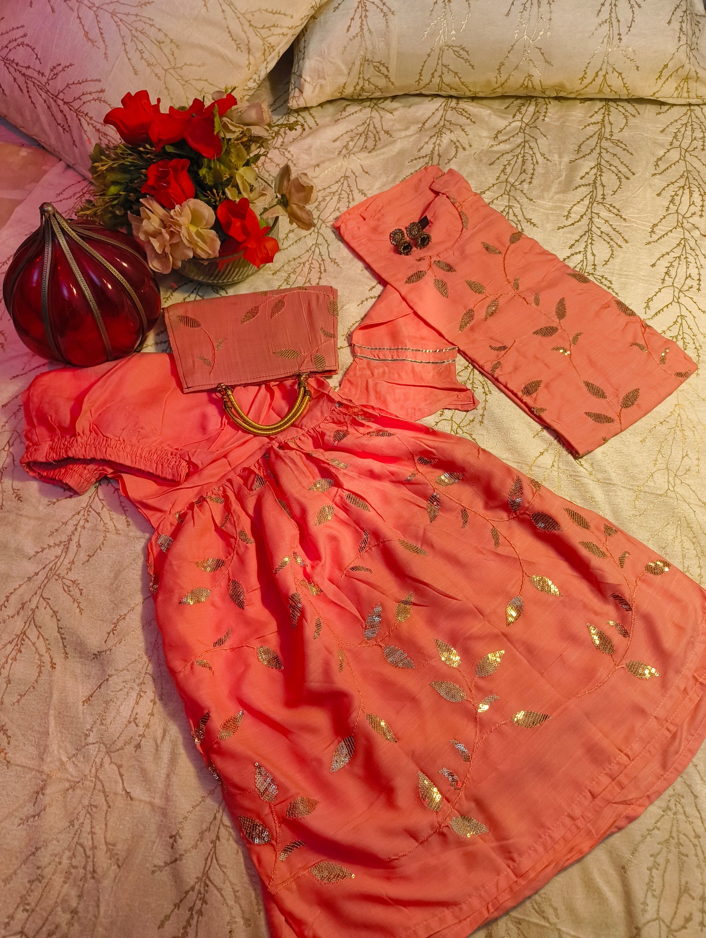 Beautiful Heavy sequence work party wear suit with matching purse