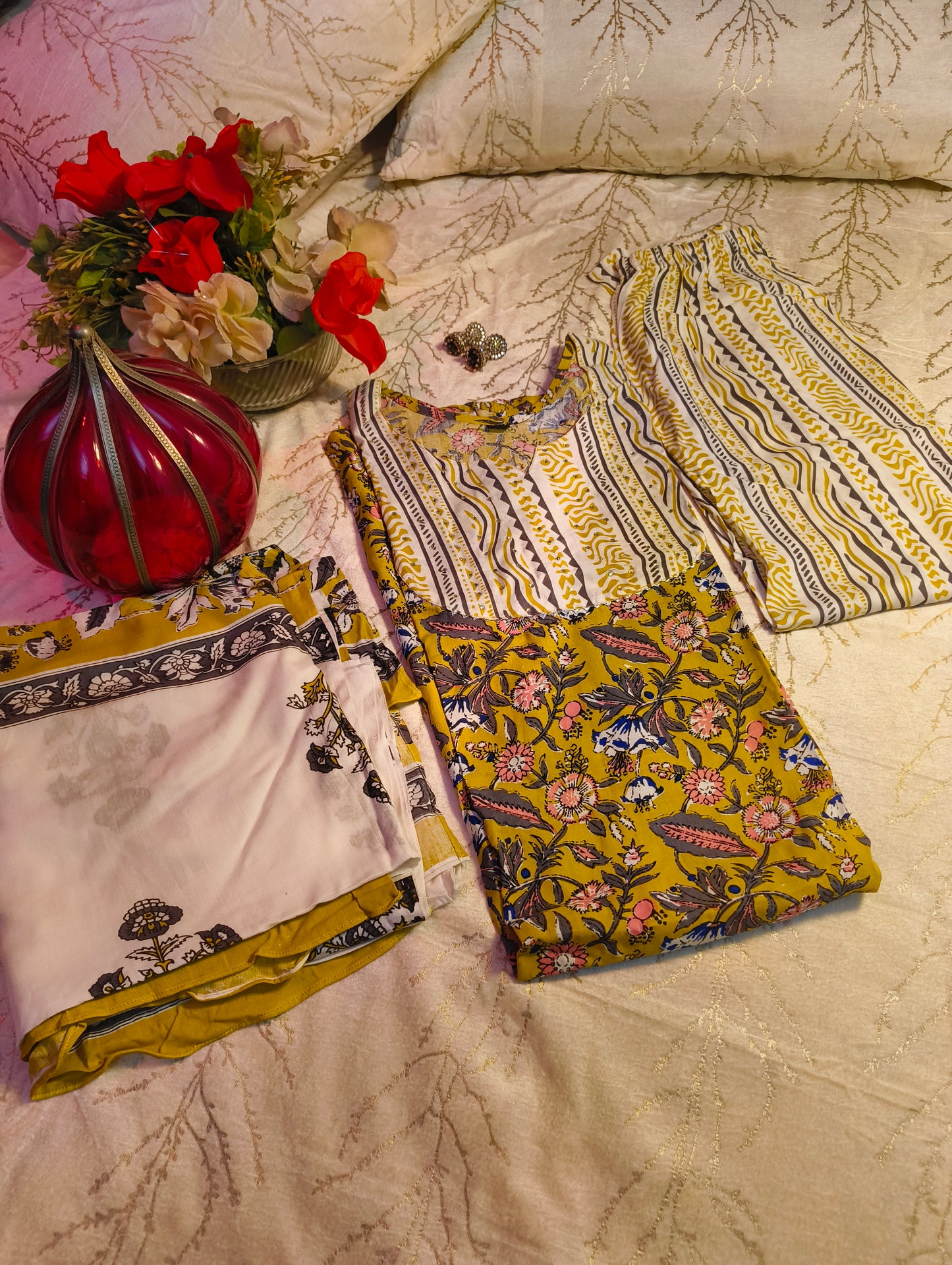 Parrot Green Plazo suit with Dupatta