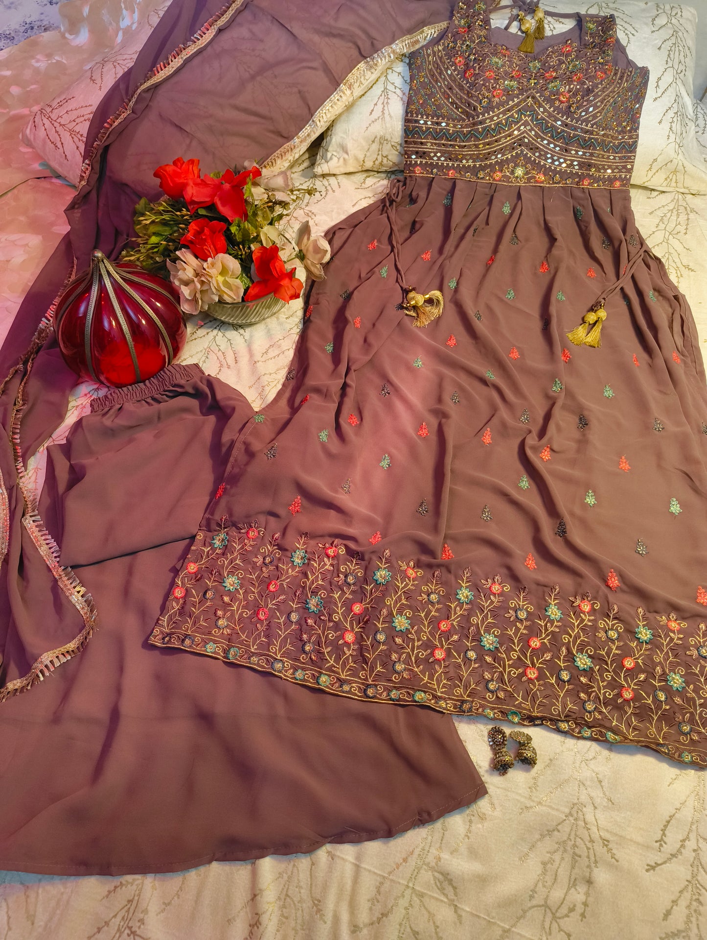 Party wear Beautiful Heavy Embroidery Nayara Cut suit with Dupatta and Plazo